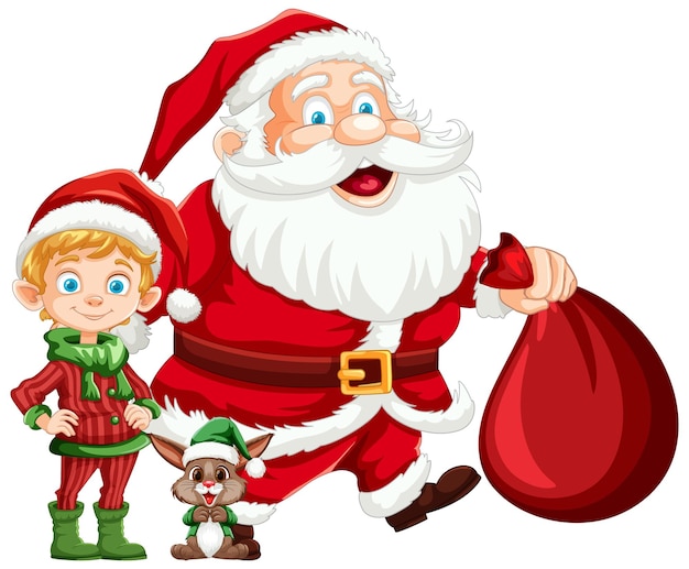 Vetor grátis papai noel com o elfo e o reno buddy