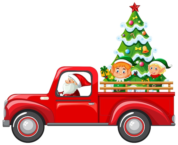 Papai noel dirigindo carro para entregar presentes de natal