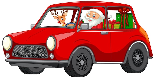 Papai noel dirigindo carro para entregar presentes de natal