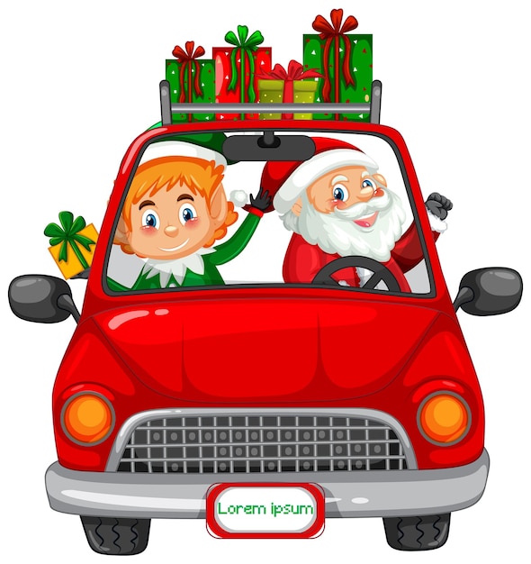 Vetor grátis papai noel dirigindo carro para entregar presentes de natal