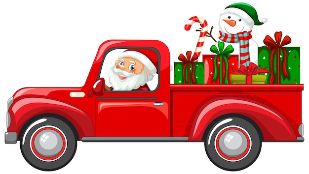 Papai noel dirigindo carro para entregar presentes de natal