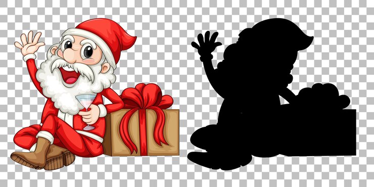 Vetor grátis papai noel sentado ao lado da caixa de presentes