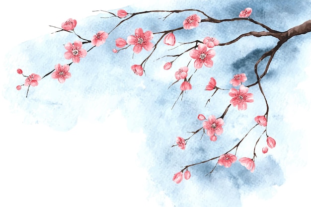 Papel de parede de flor de cerejeira em aquarela