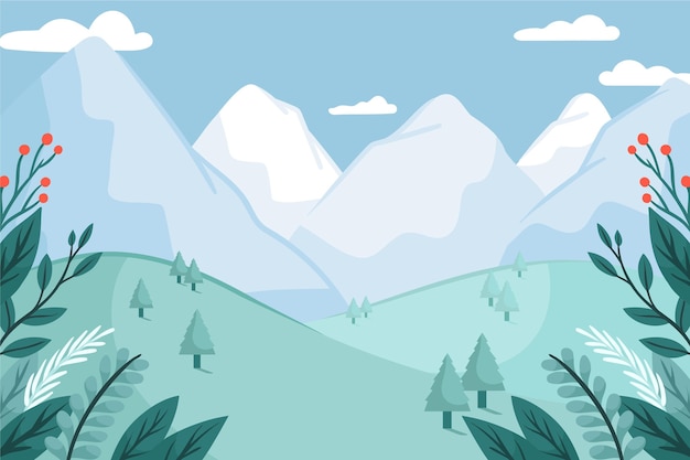 Papel de parede de inverno com paisagem desenhada à mão