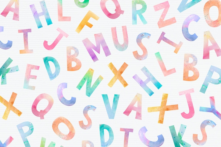 Vetor grátis papel de parede de letras em inglês em aquarela com design lúdico