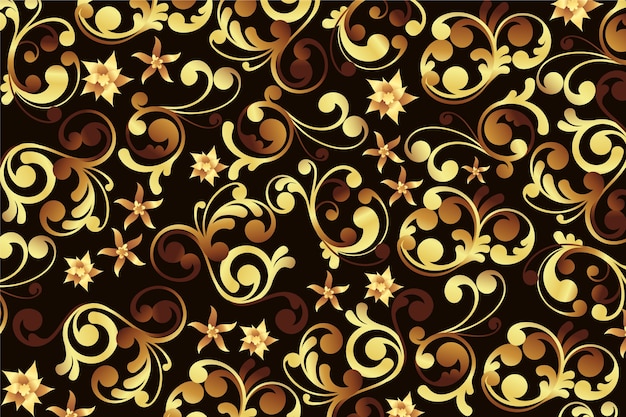 Papel de parede floral ornamental dourado