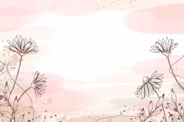 Papel de parede pintado à mão com elementos florais desenhados à mão