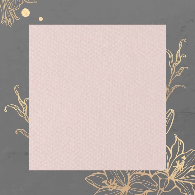 Vetor grátis papel retângulo rosa em fundo floral dourado