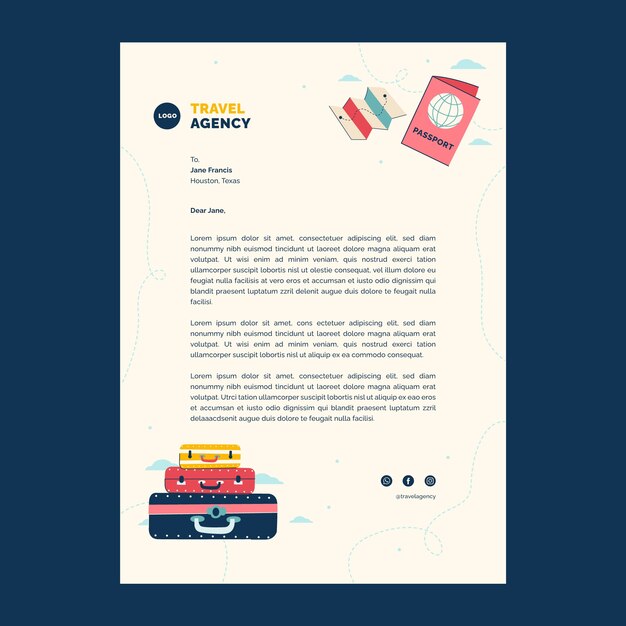 Papel timbrado de agência de viagens desenhada à mão