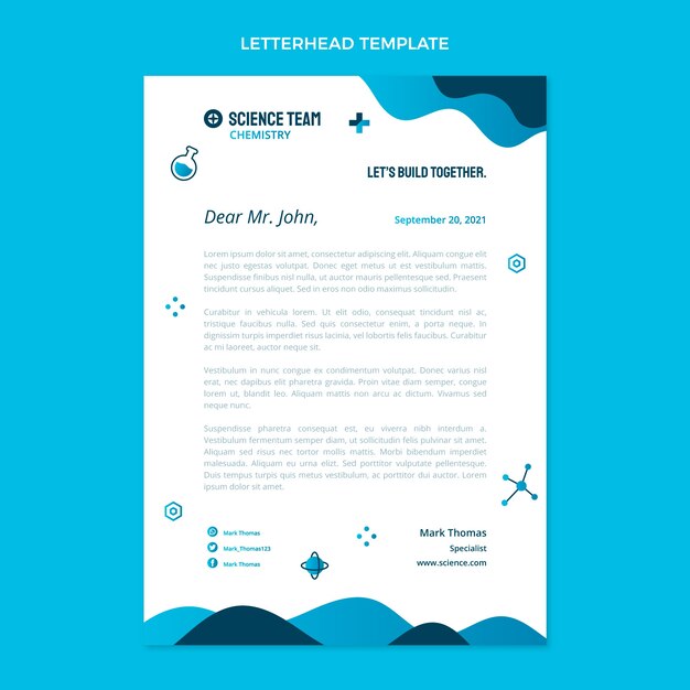 Papel timbrado de ciência de design plano