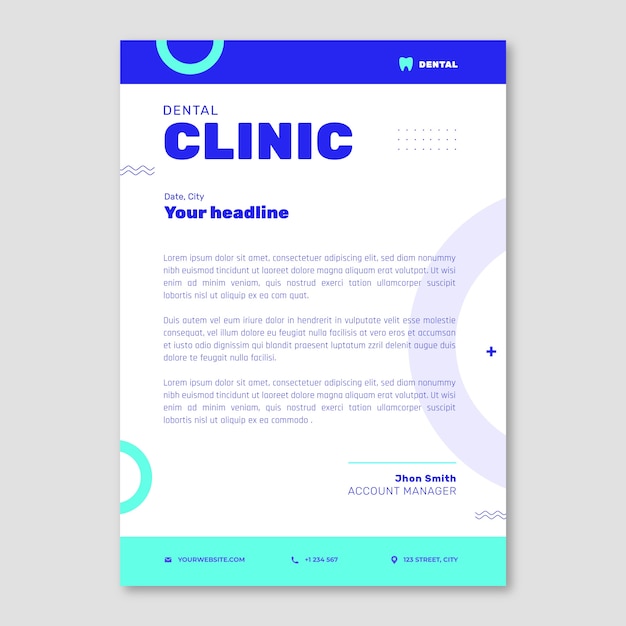 Papel timbrado de clínica odontológica de design plano