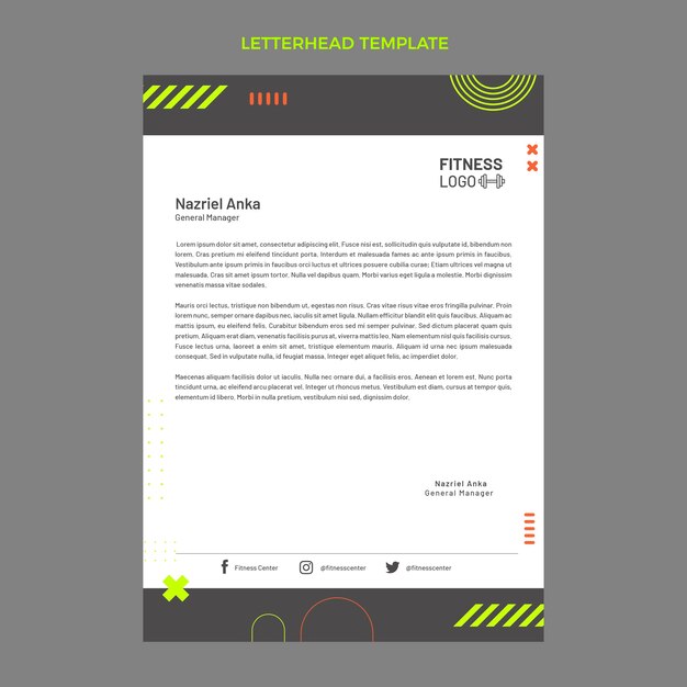 Papel timbrado de fitness de design plano