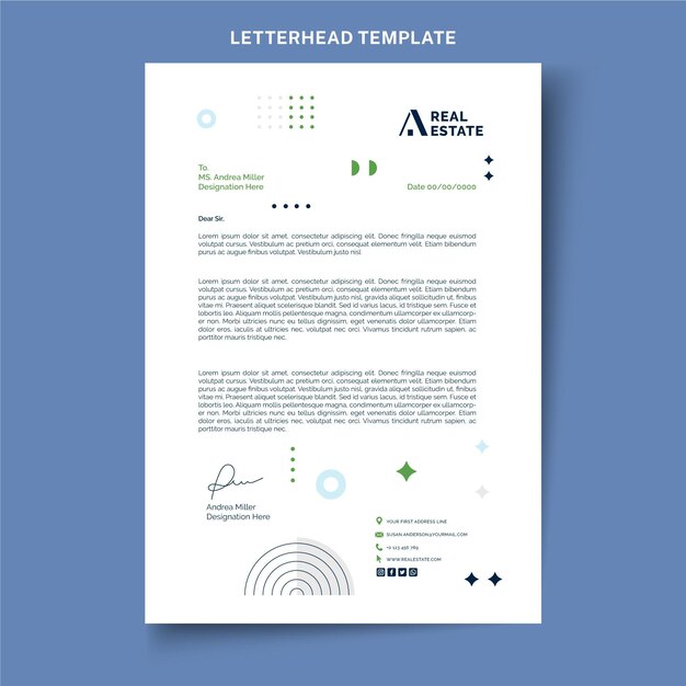 Papel timbrado de imobiliário geométrico abstrato plano