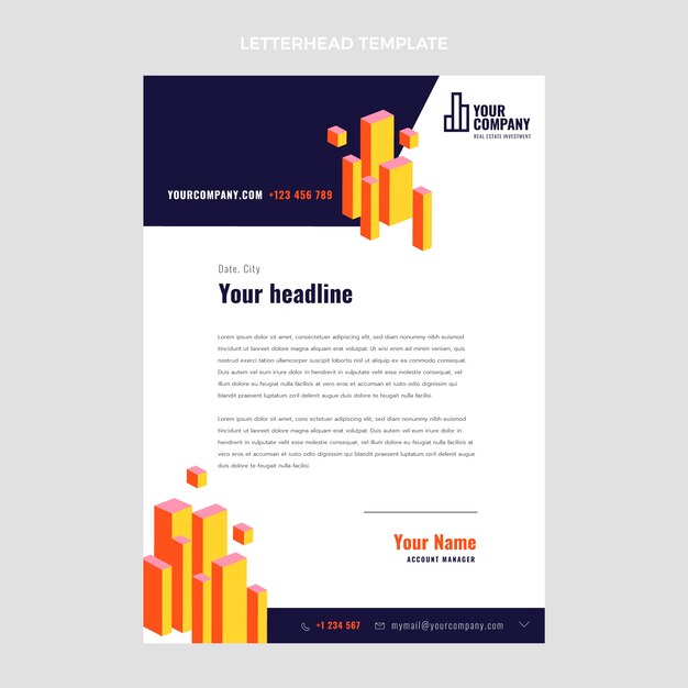 Papel timbrado de imobiliário geométrico de design plano