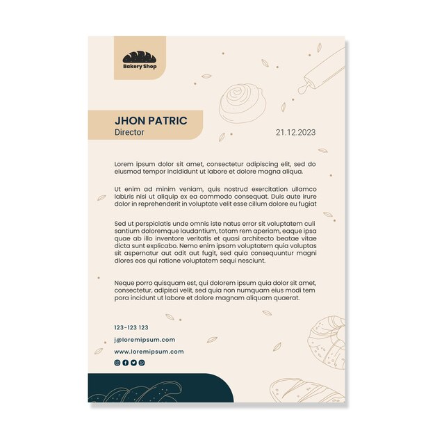 Papel timbrado de pacote de negócios de padaria desenhado à mão