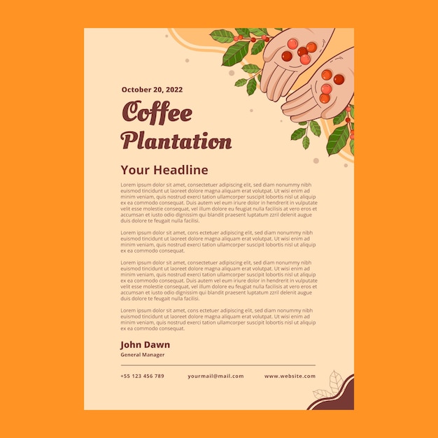 Papel timbrado de plantação de café desenhado à mão