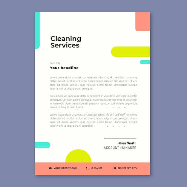 Papel timbrado de serviços de limpeza de design plano