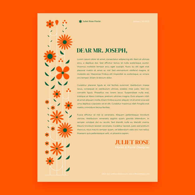 Papel timbrado do trabalho de florista de plantas minimalistas