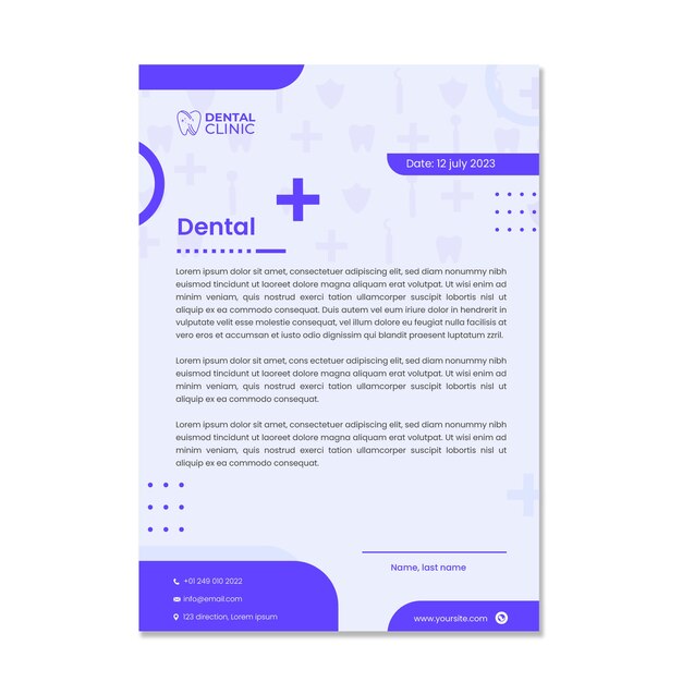 Papel timbrado mínimo de clínica odontológica de design plano