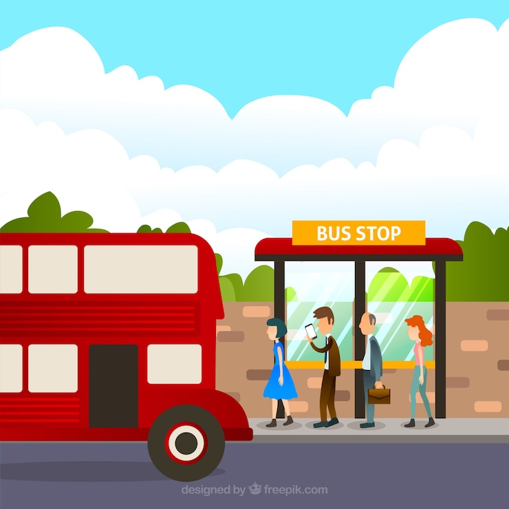 Vetor grátis parada de ônibus e pessoas com design plano