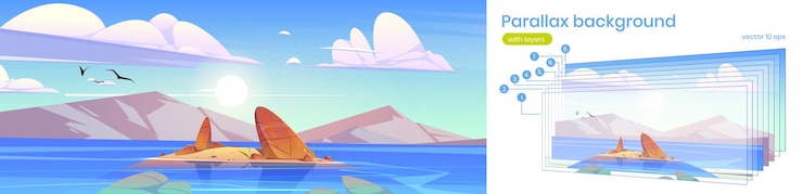 Vetor grátis paralaxe com a paisagem do oceano ou da natureza do mar
