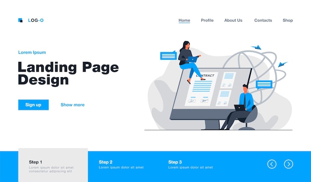 Parceiros que assinam o contrato on-line da página de destino em estilo simples