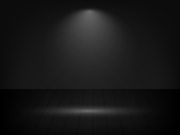 Parede preta do estúdio e fundo do chão fundo preto com efeitos de luz