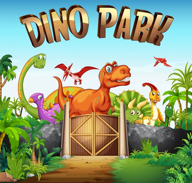 Parque cheio de dinossauros