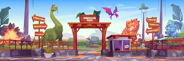 Parque de dinossauros com animais fofos da era jurássica