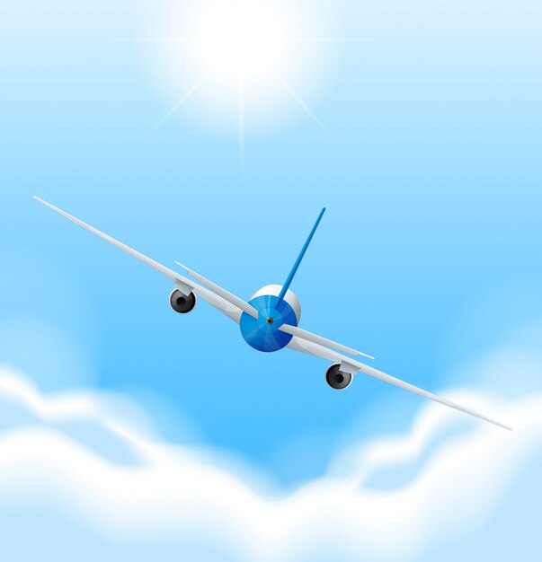 Parte traseira do avião voando no céu