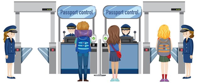 Passageiros andando pelo controle de passaportes