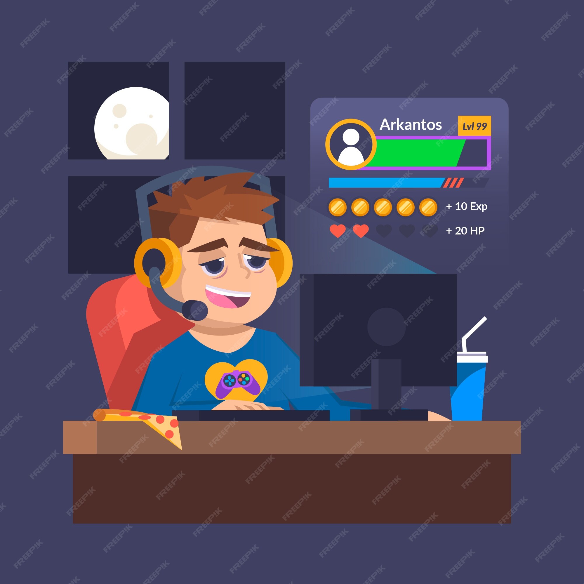 Ilustração de vício de jogos online com homem jogando