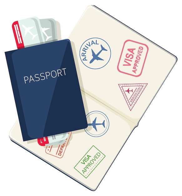 Passaporte com passagens aéreas em fundo branco