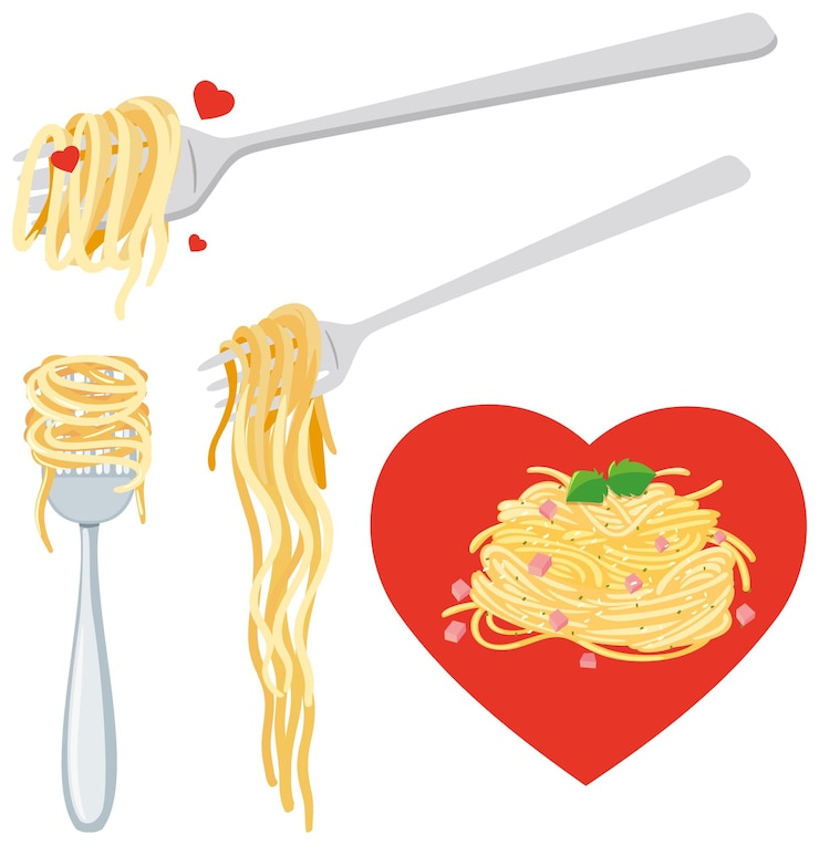 Vetor grátis pasta de espaguete e garfo isolados