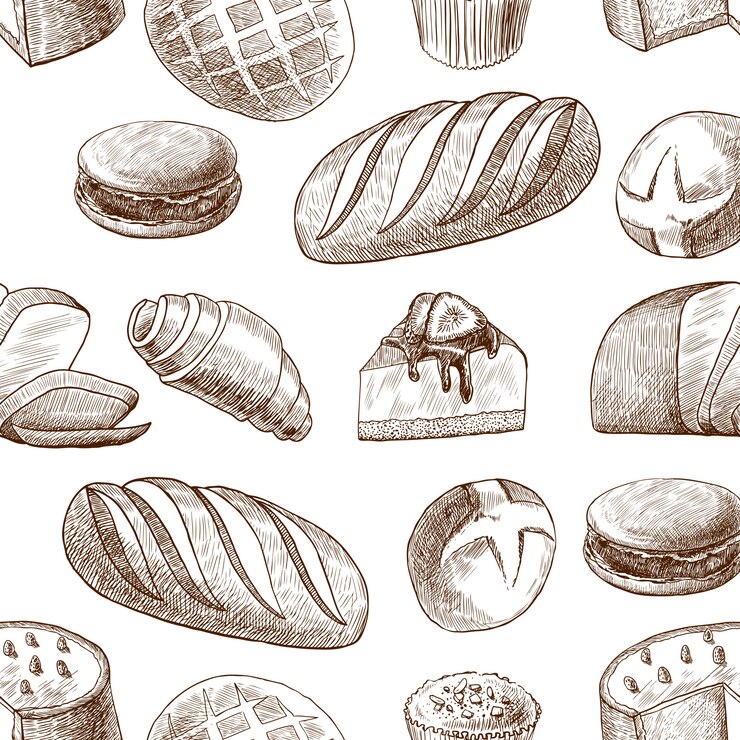 Vetor grátis pastelaria sem costura padrão vintage desenho estilo