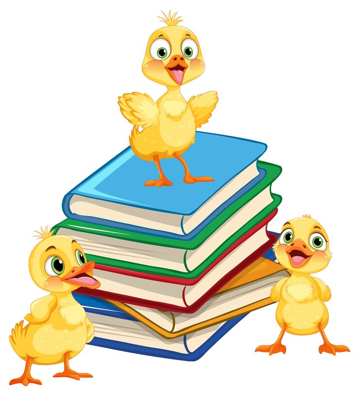 Vetor grátis patinhos numa pilha de livros