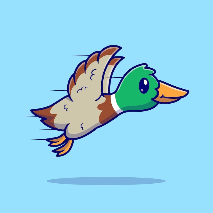 Vetor grátis pato bonito pássaro voando ilustração vetorial ícone dos desenhos animados. conceito de ícone de natureza animal isolado vetor premium. estilo flat cartoon