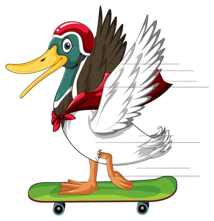 Vetor grátis pato de desenho animado no skate