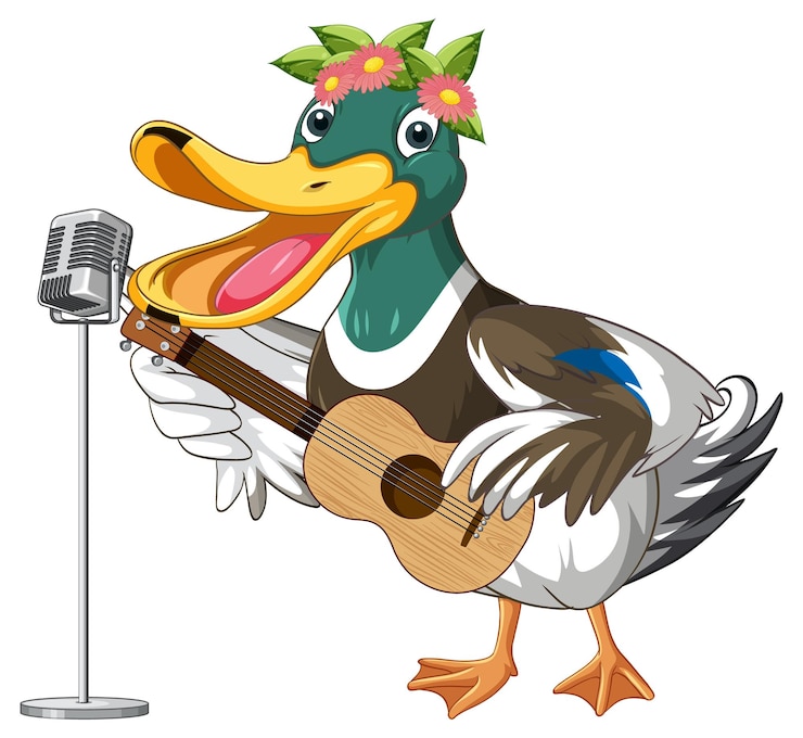 Vetor grátis pato de desenho animado tocando guitarra