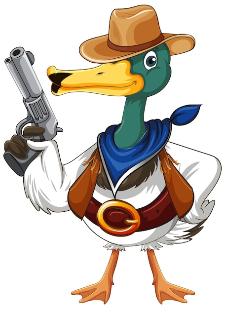 Vetor grátis pato de desenho animado vestindo fantasia de cowboy