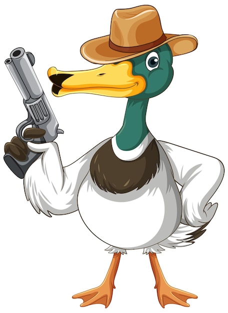 Vetor grátis pato oeste de desenho animado segurando arma