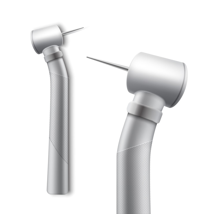 Vetor grátis peça de mão odontológica de vetor inoxidável para perfuração e retificação vista lateral isolada no fundo branco