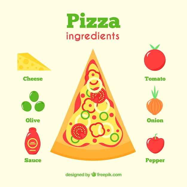 Vetor grátis pedaço de pizza com ingredientes