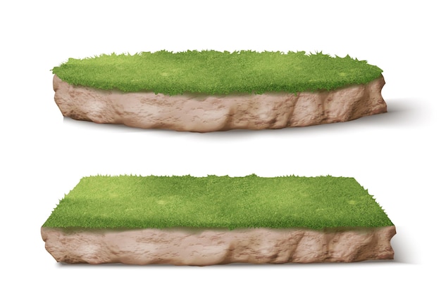 Pedaço de terra com parcela de jardim realista de grama verde