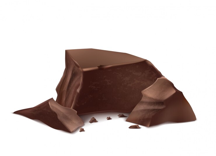Vetor grátis pedaços de chocolate 3d realistas. marrom deliciosas barras para embalagem mock up, modelo de pacote