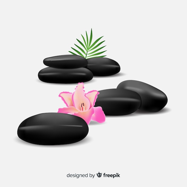 Pedras de spa realista com flores
