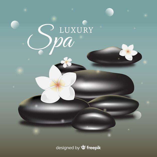 Pedras de spa realista com flores