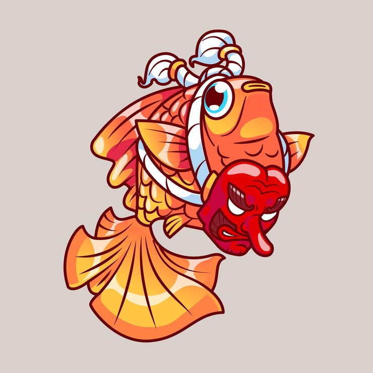 Vetor grátis peixe-dourado bonito usando máscara ícone vetorial de desenho animado ilustração ícone de natureza animal vector plano isolado