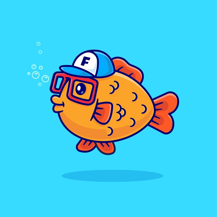 Vetor grátis peixes bonitos nadando com chapéu e óculos ilustração vetorial de ícone dos desenhos animados educação animal isolada