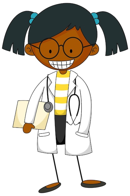 Pequeno cientista doodle personagem de desenho animado isolado